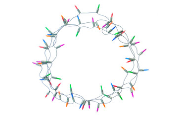 String of christmas lights frame isolated on white background With clipping path
