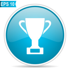 cup prize success victory award button blue glossy round vector icon on white background