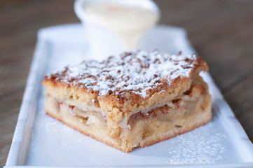 Apple pie with custard sauce