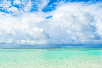 Beautiful landscape of clear turquoise Indian ocean, Maldives islands