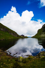 Beautiful landscape with Wildsee Lake ( Wildseelodersee ) and  the Wildseeloderhaus, mountain refuge hut, above Fieberbrunn in the Kitzbuhel Alps, Tirol, Austria