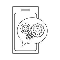 Smartphone and gears black and white