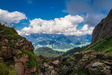Beautiful landscape with rocks of Wildseeloder peak  above Fieberbrunn in the Kitzbuhel Alps, Tirol, Austria