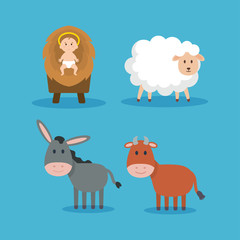 group of animals and jesus baby manger characters