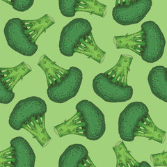 Seamless Pattern with Green Broccoli