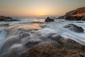 Stony coast at sunset on Tenerife