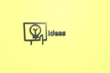 Text Ideas with dark 3D illustration and yellow background