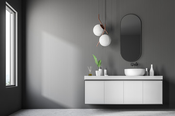 Gray bathroom interior, sink