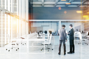 Loft white office with meeting room, people