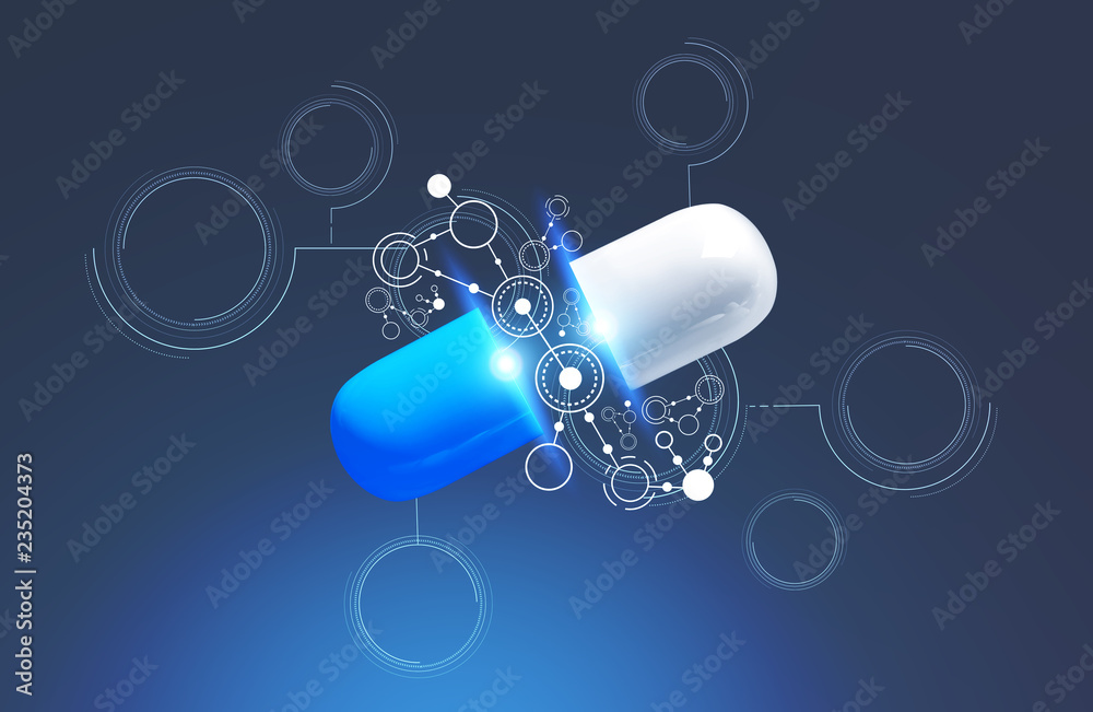 Wall mural pill in immersive interface, dark blue