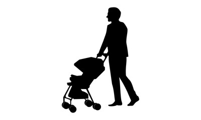 silhouette of young men pushing the strollers.