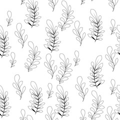 Vector flower black-white pattern. Seamless botanic texture, detailed flowers illustrations. Floral pattern in doodle style, spring floral background.