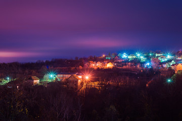 Night landscape of Serbian Village
