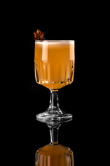 Cocktail on black background menu layout restaurant bar vodka wiskey tonic orange brown anis apple hot studio
