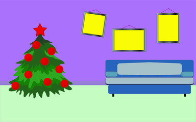 living room interior with christmas tree
