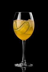 Cocktail on black background menu layout restaurant bar vodka wiskey tonic orange cucumber yellow studio