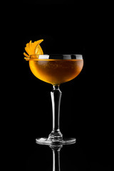 Cocktail on black background menu layout restaurant bar vodka wiskey tonic orange studio