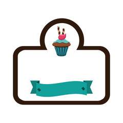 delicious cupcake sweet frame and ribbon