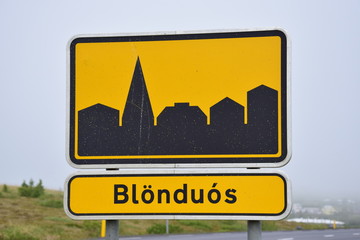 The town sign of Blönduos, a small town in Iceland.