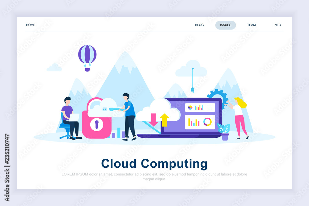 Poster cloud computing modern flat design concept. business technology and people concept. landing page tem