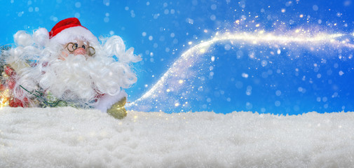 Santa Claus in the snow with stardust, Banner