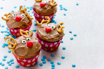 Funny christmas reindeer cupcakes delicious gift for kids for xmas new year holidays