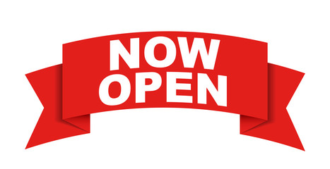 red vector banner now open