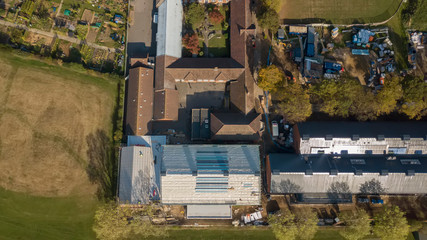 Aerial view of a construction site of a school in East London, UK