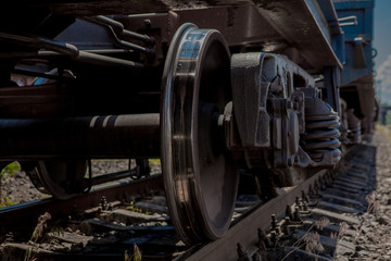 Fototapeta premium Wheel train While parked at the station Focus on the wheel
