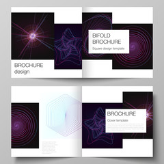 Vector layout of two covers templates for square design bifold brochure, magazine, flyer, booklet. Random chaotic lines that creat real shapes. Chaos pattern, abstract texture. Order vs chaos concept.