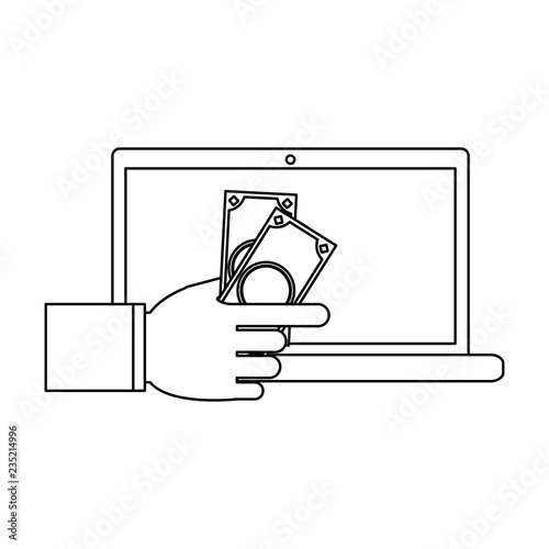 Online Payment And Money Transfer In Black And White Stock - 