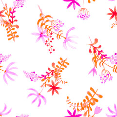 Cute watercolor floral seamless pattern. Pink boho