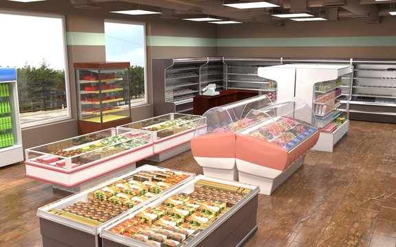 shop, grocery store, interior visualization, 3D illustration