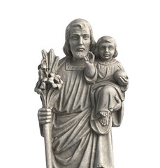 Fototapeta na wymiar 3D illustration of statue of Old Jesus and Baby Jesus on white background.