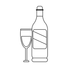 Wine bottle and cup in black and white