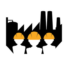 teamworkers builders silhouettes with factory