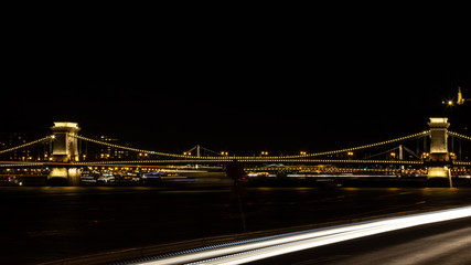 Fototapeta na wymiar Night time view of Chain Bridge in Budapest, Hungary