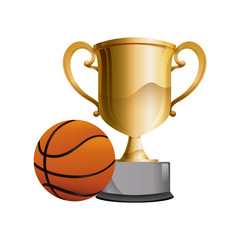 trophy cup award with basketball balloon