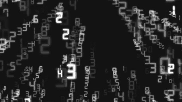 Binary rain, streams of white numbers, 4K abstract background, matrix effect. 