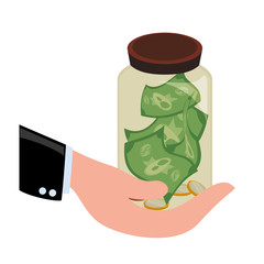 hand lifting jar with bills dollars