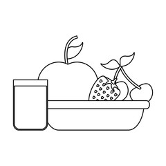 Delicious and healthy fruits in black and white