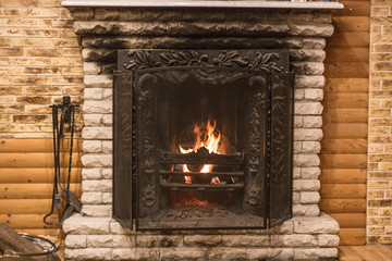 firewood in the fireplace