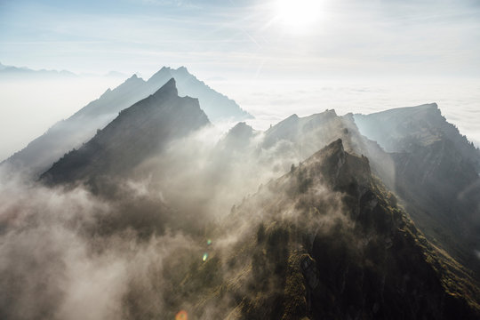Switzerland, mountains and fog