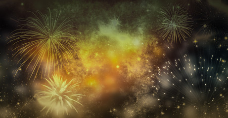 Fototapeta premium fireworks at New Year and copy space - abstract holiday background