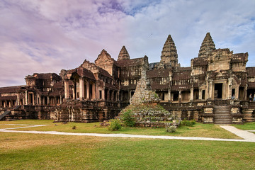 View of Angkor Wat at sunrise, Archaeological Park in Siem Reap, Cambodia UNESCO World Heritage Site