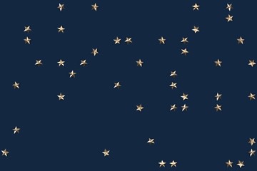 Golden star pattern on dark blue background. 3D rendering.