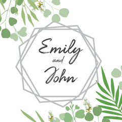 Greenery card with foliage, template 