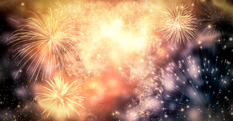 Fototapeta premium fireworks at New Year and copy space - abstract holiday background