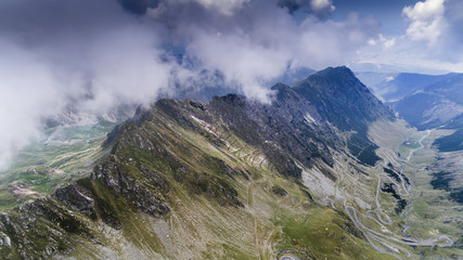 Aerial view from a drone about the Carpathians, in Romania