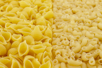 Two kinds of pasta. The foreground in focus, back is not present.